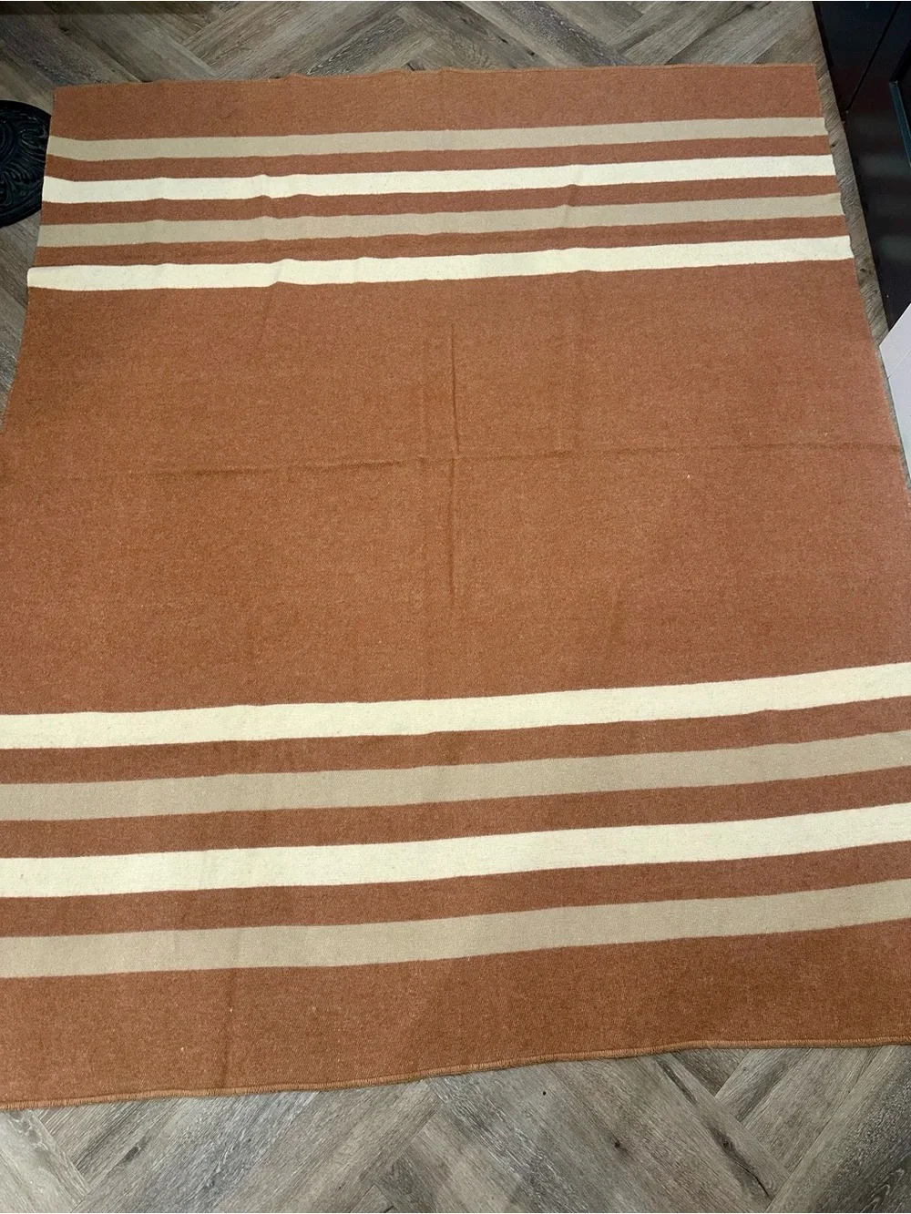 Vintage Baron Woolen Mills Blanket in Muted Rose, Cream and Tan